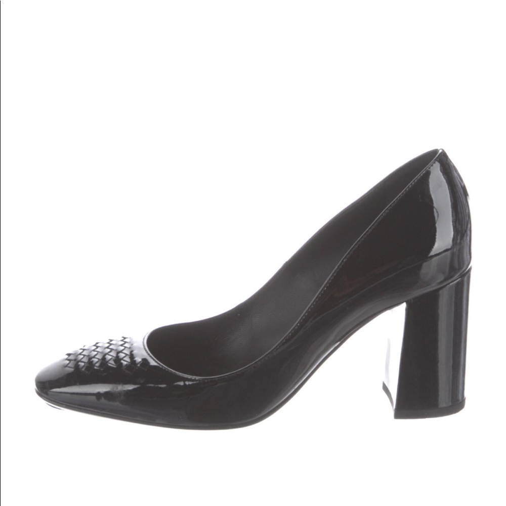 Bottega Venetia black patent chunky heel pumps 36